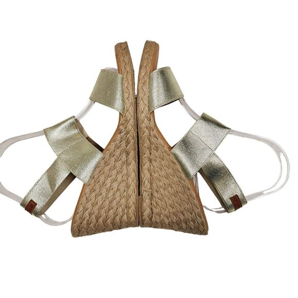 Andre Assous Allison Wedge Sandals Espadrille Gold Metallic Leather Womens 9-9.5 - Picture 5 of 13